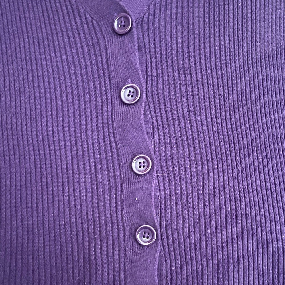 Croft & Barrow Deep Purple V-Neck Ribbed Button Up Cardigan - Picture 2 of 5